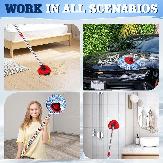 6 Pack Spin Mop Replacements Head Compatible for Ocedar RinseClean 2-Tank System,Microfiber Spin Mop Refills Head,2 Mop Scrub Brush + 1 Mop Base + 6 Pack Cleaning Floor Mop Head