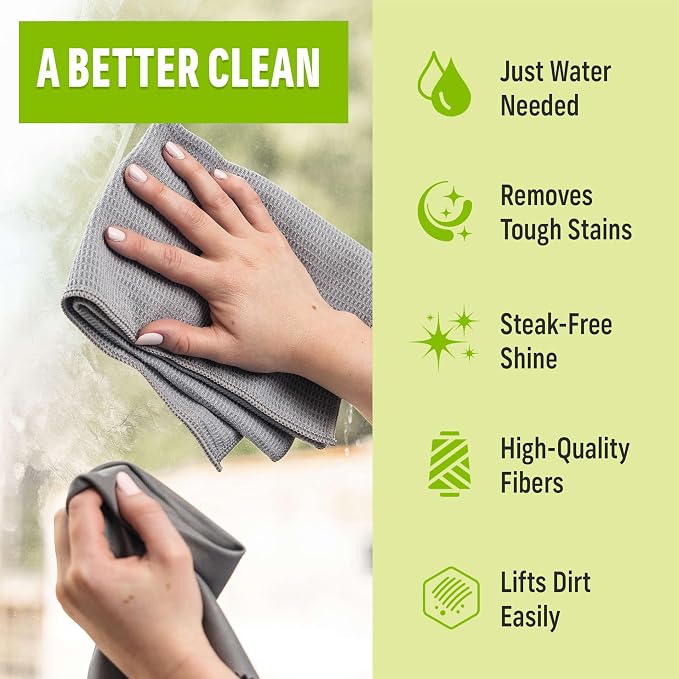 E-Cloth Window and Glass Cleaner Kit, Just Add Water - 1 Kit | Chemical-Free Cleaning - Reusable & Machine Washable Towel, Versatile Use for Mirrors, Cars, & Lenses, Gray