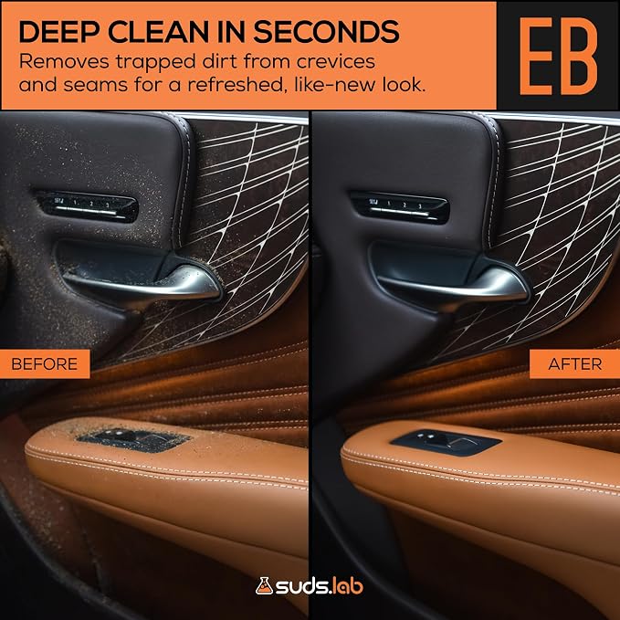 Suds Lab Elite-Bristle Boar's Hair Detailing Brush, Deep Cleaning, Stand | Metal-free, high absorbency tool for scratch-free interior & exterior car detailing
