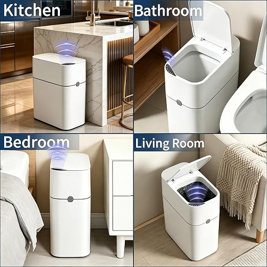 Automatic Bathroom Trash Can with Lid, 3 Gallon Slim Touchless Sensor Garbage Can, Small Smart Auto Bag Adsorption Trash Bin for Living Room, Bedroom, Office and Kitchen
