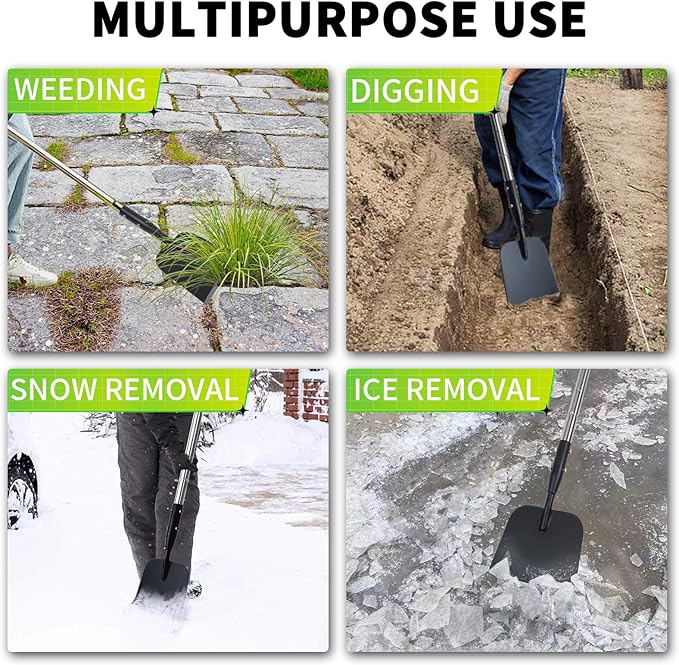 BARAYSTUS Flat Shovel with Adjustable Handle, 59 in Floor Scraper, Ice Scraper, Garden Cleaning Scraper, Ice Chopper, Snow Shovel, Multifunctional Weed Remover Tool for Walkway Driveway