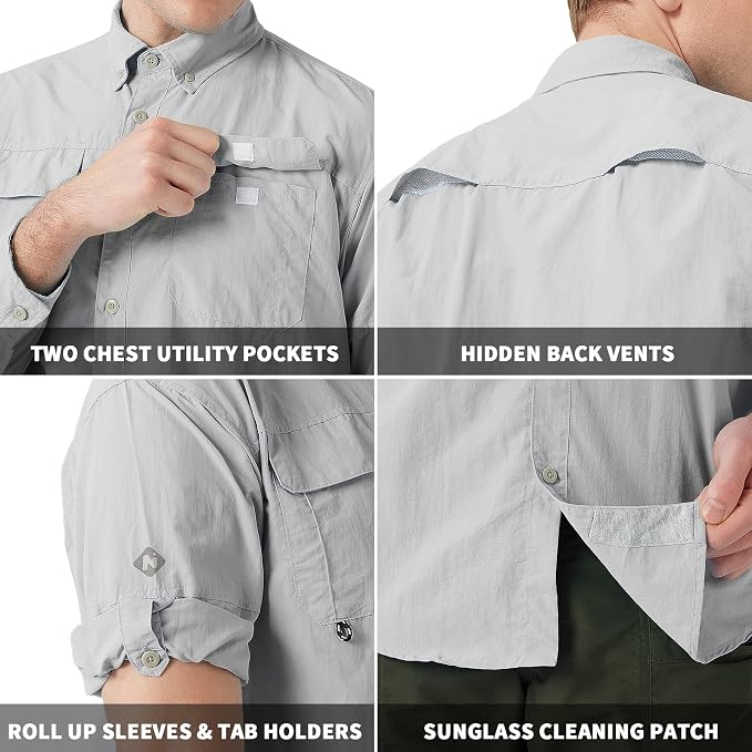 NAVISKIN Men's UPF 50+ Sun Protection Long Sleeve Fishing Shirts | UV Protective, Quick Dry, Vented Back, Utility Pockets, Roll Up Sleeves, Lightweight PFG Shirts For Hiking Camping Safari
