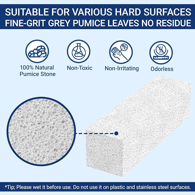 2 Pack Pumice Stone for Toilet Cleaning, Extra Long Handle for Removing Bowl Ring, Pool, Bathroom, Toilet Brush (White)