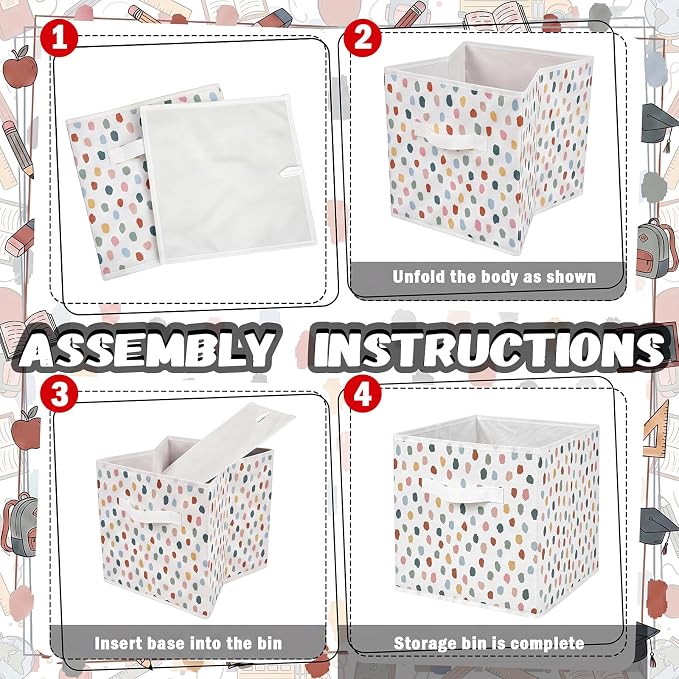 Chunful 6 Pcs 11 Inch Polka Dots Fabric Storage Cube Bin Woven Foldable Storage Cubes for Classroom Basket Bin Classroom Organizer with Handle Decor for Organizing Clothes, Toy, Book