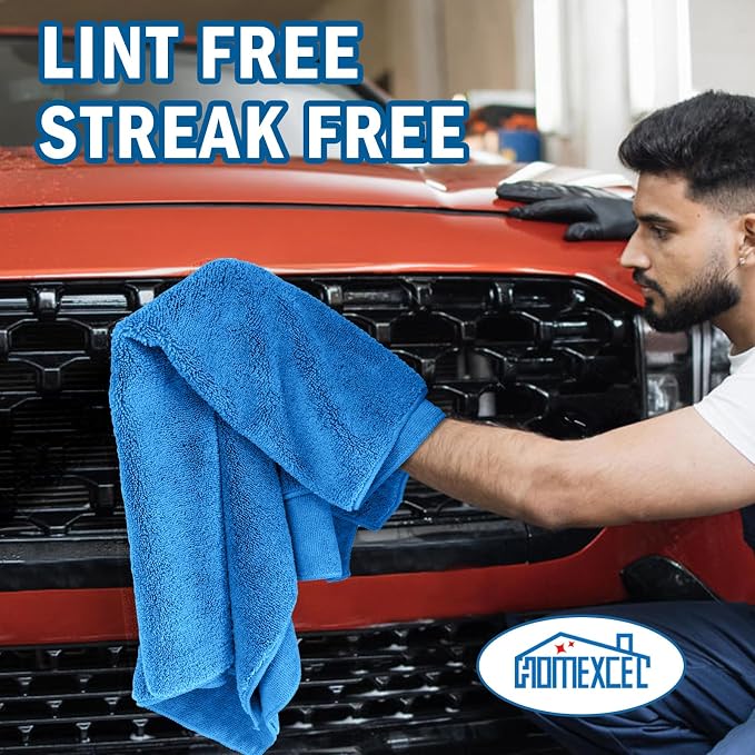 HOMEXCEL Professional Large Microfiber Car Drying Towels 4 Pack, 31" x 24" | Highly Absorbent, Lint Free, Scratch Free, Fast Drying, Absorbent Microfiber Towel for Cars SUVs RVs Trucks Boats, Blue