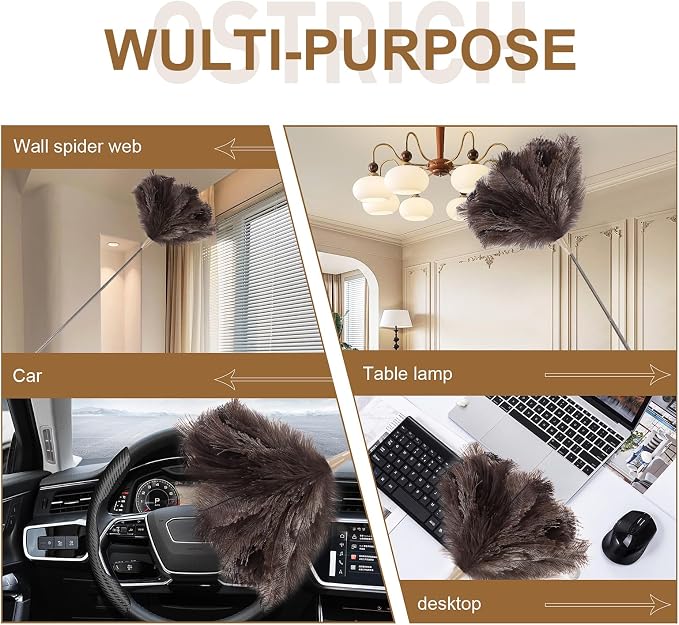 Extendable Ostrich Feather Duster Lengthen Feather Duster Used for Home Cleaning Ceilings(2.1M,Yellow)