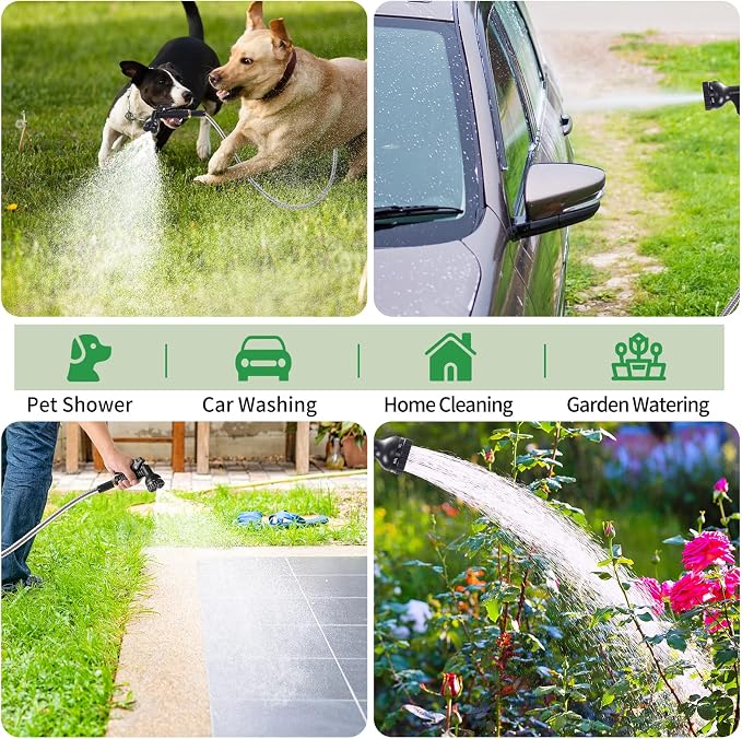 304 Stainless Steel Garden Hose, 50 ft Metal Garden Hose with 3/4" Connector Fittings and Sprayer, Heavy Duty Kink Free Flexible Outdoor Water Hose, Blue