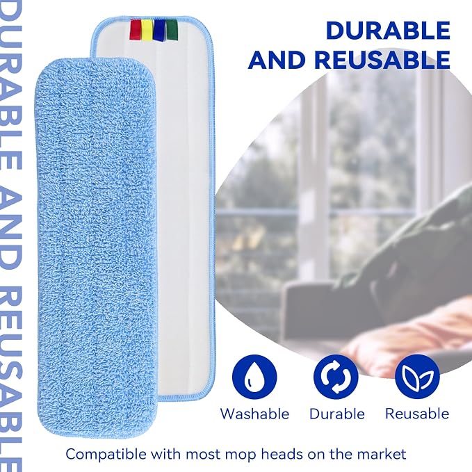Replacement Microfiber Pad Fit for Rubbermaid Commercial 18 Inch Mop Head - 10 Pack Update Wrapping Wet & Dry Commercial Cleaning Reusable Refills Fit for Any Microfiber Flat Mop System 18"