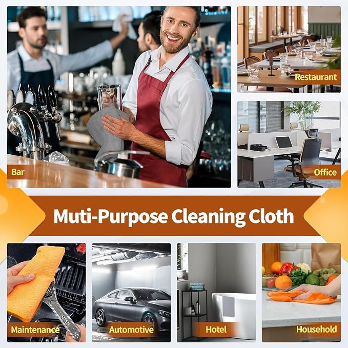 Microfiber Cleaning Cloth -Pack of 50, Highly Absorbent Cleaning Rags(Grey&Orange), 16"X12" All Purpose Cleaning Towels for Housekeeping, Kitchen, Car, Reusable Microfiber Towels