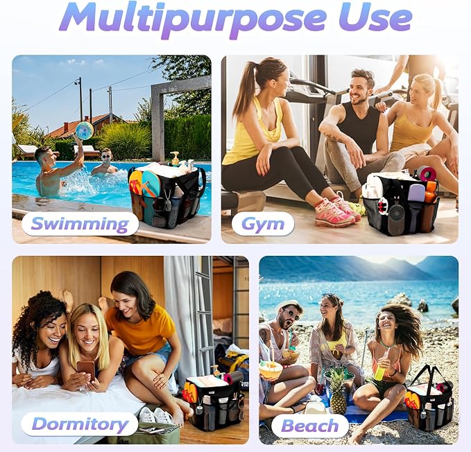 famichan Mesh Shower Caddy Portable, Dorm Room Essentials for College Students, Large Capacity with 8 Pockets Shower Bag for Camping,Swimming,Gym,Travel