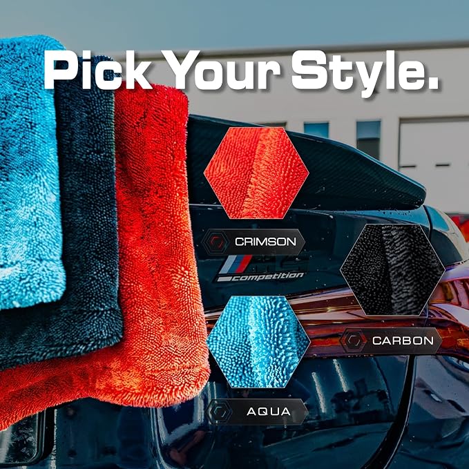 Microfiber Car Drying Towel 24"x36", 1300GSM Twisted Loop | Twisted Loop microfiber dries your car in one pass-1300GSM, streak-free & scratch-safe. Absorbs 6x its weight, no water spots