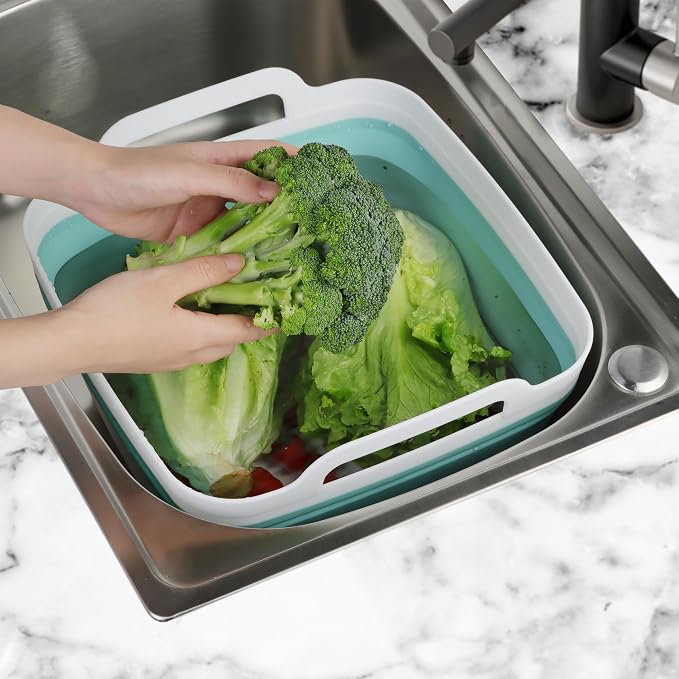 Dishpan for Washing Dishes, 2.4Gal/9L Wash Basin with Draining Plug Carry Handles, Collapsible Bucket for Cleaning, Portable Sink, Foldable Plastic Tub