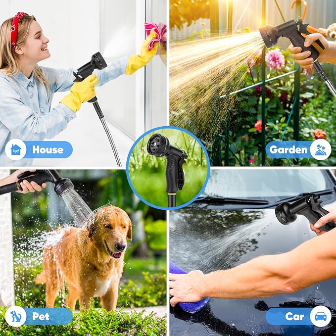 Garden Hose, Water Hose with 10 Function Nozzles, No Kinks, Flexible Hose, Lightweight, Puncture Proof Hose for Yard and Outdoor(53FT)