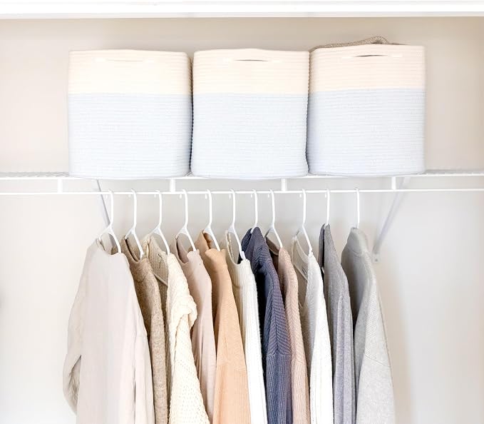 NaturalCozy 13x15x13 Kallax Storage Cubes Bins, 3 Pack | Cotton Rope Cube Storage Bin Woven Baskets for Organizing | Kallax Insert Storage Baskets for Shelves Organizer, Kids Toy, Closet Baby Nursery