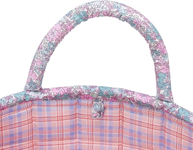 Boho Fabric Storage Basket Quilted Floral Print Baskets Organizer Bin with Handles for Home, Picnic, Shopping (B-Pink, 31cm*27cm*26cm)