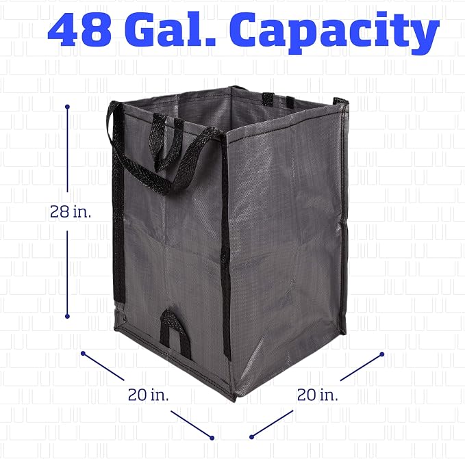 DURASACK Heavy Duty Home and Yard Bags, Gray, 3 Pack | 48-Gallon Reusable Self-Standing Lawn and Leaf Bags Garbage Can with Reinforced Handles