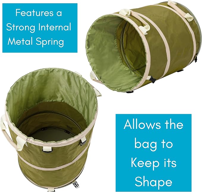 BIRDROCK HOME Collapsible Lawn and Leaf Waste Bag with Lid - 30 Gallon - Heavy Duty Reusable Camping Trash Can - Hardshell Bottom for Yard Debris, Garage Storage - Portable Garden Bin - Green | Heavy Duty Reusable Camping Trash Can with Hardshell Botto...