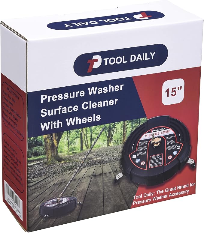 Tool Daily 15 Inch Pressure Washer Surface Cleaner with 3 Wheels | 2 Extension Wands, Surface Cleaner for Pressure Washer Attachment for Concrete, Driveway, Sidewalk, Patio, 3600 PSI
