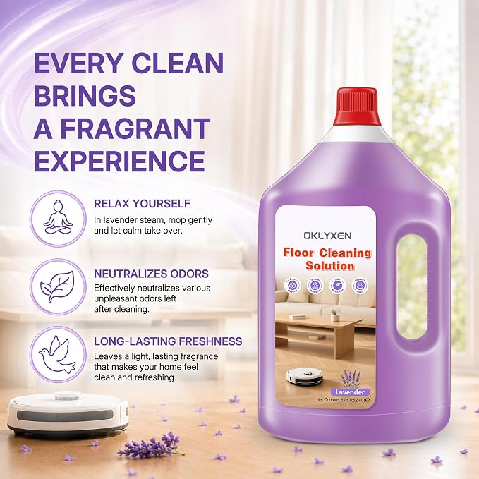 82 FL OZ Lavender Scent Floor Cleaning Solution Compatible with Roborock | Rich, Long-lasting Fragrance, 2.4 L Floor Cleaner for All Robot Vacuums with Mopping & Cordless Wet/Dry Vacuum Mop Cleaner