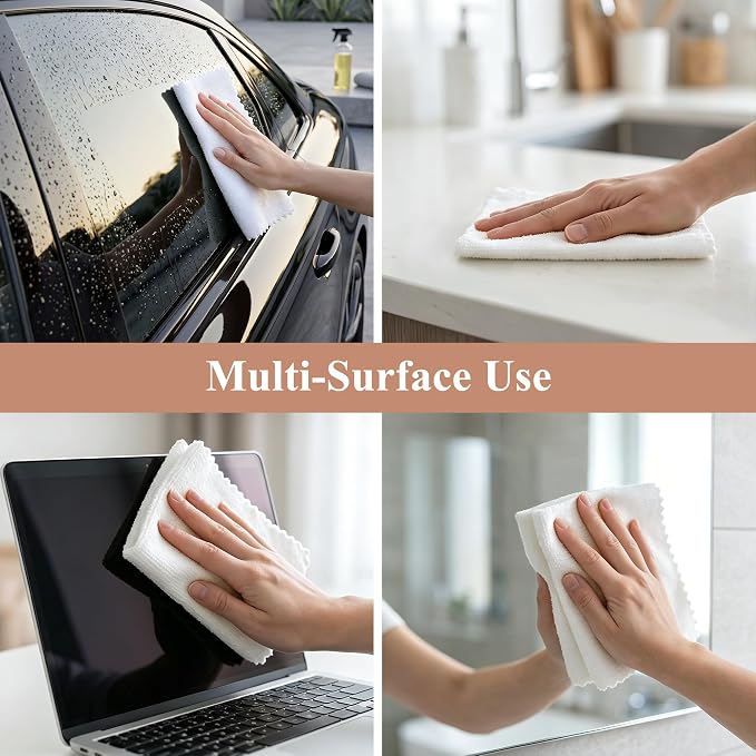 30 Pack Microfiber Cleaning Cloths, Dish Towels for Kitchen, Car, Bathroom | Cleaning Rags for Window, Household, Ultra Absorbent Cleaning Supplies, Lint Free, Streak Free, Reusable & Washable (White)