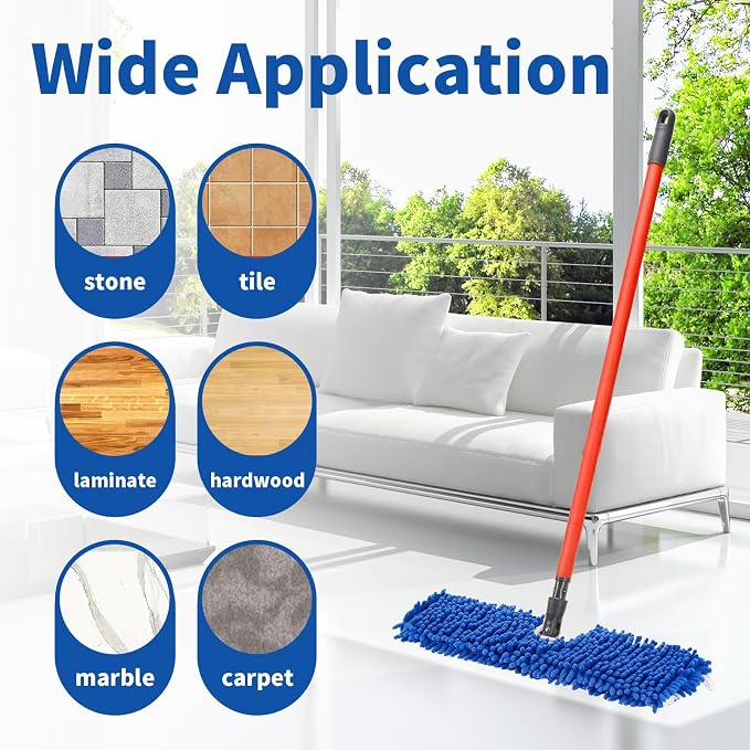 4 Pack Mop Heads Replacements Compatible with O-Cedar Dual-Action Flip Mop | Chenille + Microfiber Mop Refills for Dry/Wet Use, Reusable and Machine Washable Dust Mop Cloths for Hardwood Floor Cleaning