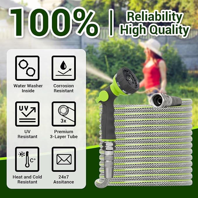 75 FT Heavy Duty Garden Hose, 1/2 ID x 75FT Durable Outdoor Water Hose | Non-Expandable, Lightweight, Leak-Free, Swivel Fittings, Kink-Free, 75 Feet Flexible Hose Pipe for Large Yards & Driveways