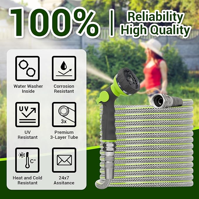 100 FT Heavy Duty Garden Hose, 1/2 ID x 100FT Durable Outdoor Water Hose | Non-Expandable, Leak-Free, Swivel Fittings, No-Kinking, 100 Feet Flexible Hose Pipe for Large Properties & Extended Reach