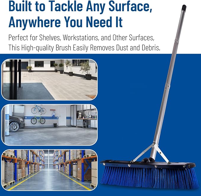 SPARTA 3621961814 Sweep Complete Aluminum Handle Floor Sweep with Squeegee, Plastic Bristles, 18" Length, 3" Bristle Trim, Blue