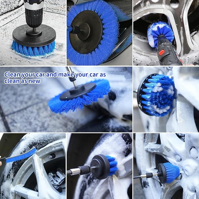 10 Pcs Drill Brush Attachment Set, Drill Scrubber Brush Kit, Drill Cleaning Brush, Scrub Brush for Grout Floor Tub Shower Bathtub Tile Sink Toilet Bathroom Kitchen Car Blue