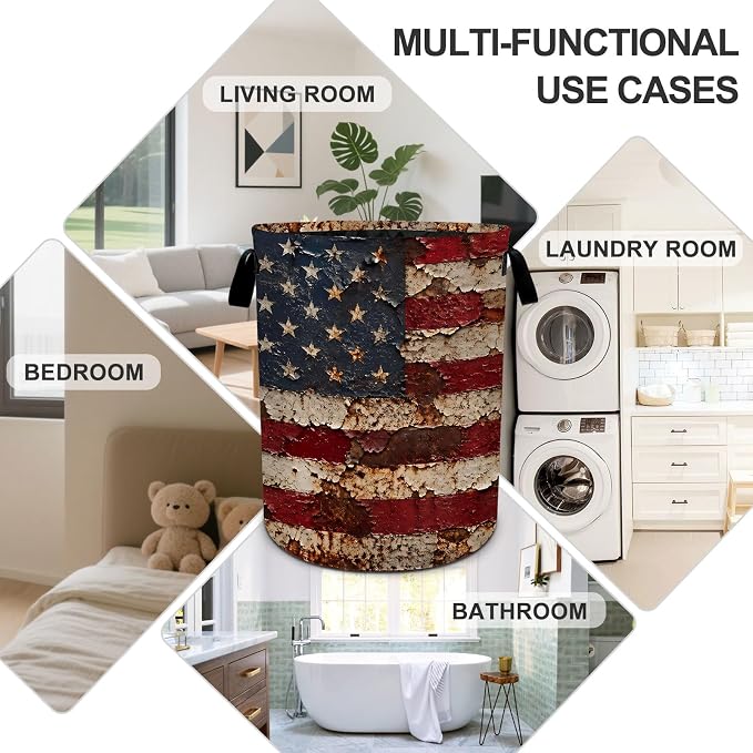 Flag Laundry Basket Foldable Oxford Laundry Hamper With Handle For Room Bathroom Bedroom