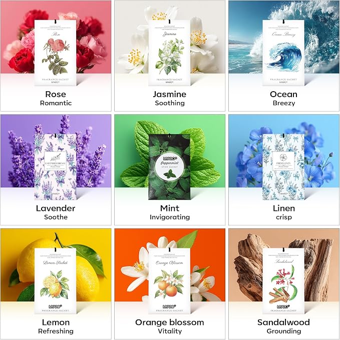 MYARO 12 Pack Peppermint Scented Sachets, Closet Deodorizer Car Freshener | Long-Lasting Sachet Bag, Odor Eliminator for Closet, Drawer, Bathroom, Clothes, Fabric Refresher, Home Fragrance Gift Set