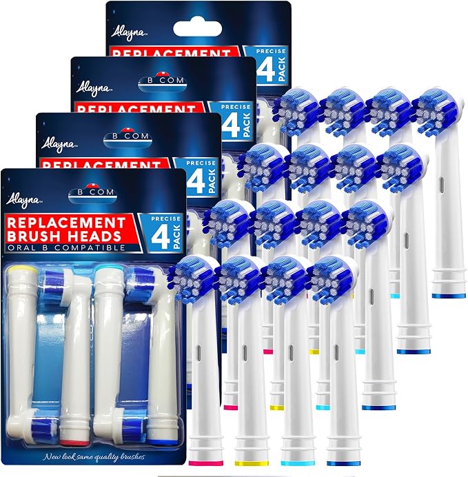 Alayna Toothbrush Heads Compatible with Oral-B, Precision Style, 16 Pack | Replacement Brush Head Refills Compatible with Braun Oral-B Pro 1000, 3000, 5000, 7000, 8000, 9600 and Most Click-On Handles