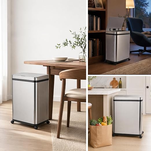 Pukomc Kitchen Trash Can,13 Gallon Motion Sensor Garbage Can | Brushed Stainless Steel ,Automatic Touchless,Removable garbage can ,Liner Pocket ,Fits Any Kitchen, Bathroom, Office, or Home