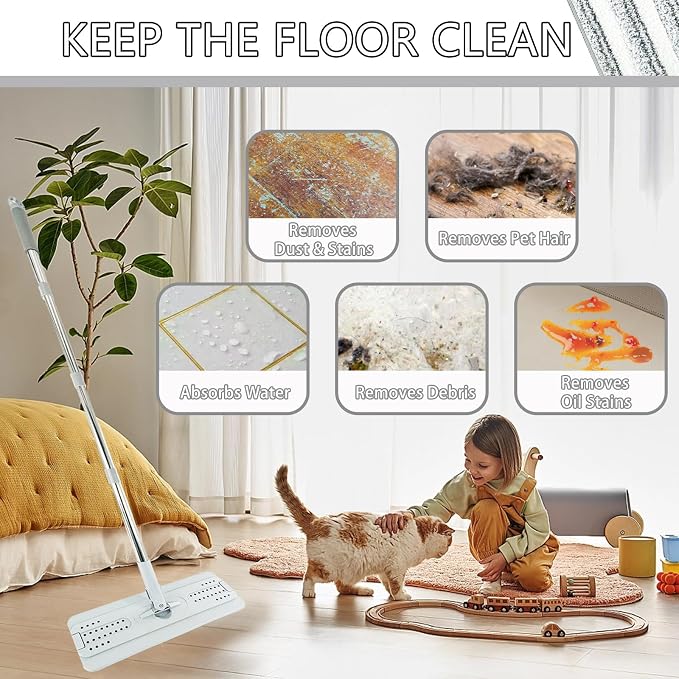 12 Pack Microfiber Mopping Rplacement Pads Compatible with JOYMOOP | Compatible with JOYMOOP Flat Mop and Most 13"X5" Flat Floor Mop, Reusable & Washable Microfiber Cleaning Pads