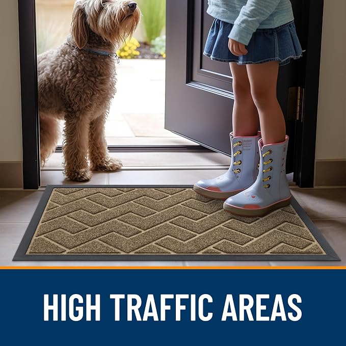 OLANLY Front Door Mat Outside 47x32, All-Season Absorbent Rubber Doormat | Brown, Heavy-Duty, Stain and Fade Resistant, Waterproof Non-Slip Backing, Low-Profile Indoor Outdoor Floor Mat for Entryway