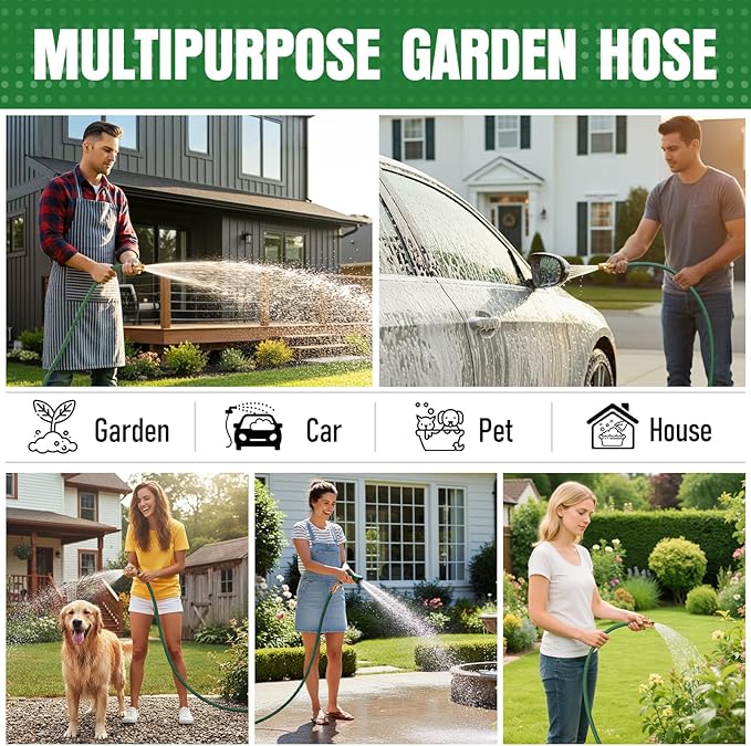 NON-EXPANDABLE 95 ft Garden Hose, Heavy Duty Flexible Water Hose, Kink Resistant Lightweight Hybrid Hose with Durable Fabric Skin, Leakproof Hose Male to Female Fittings