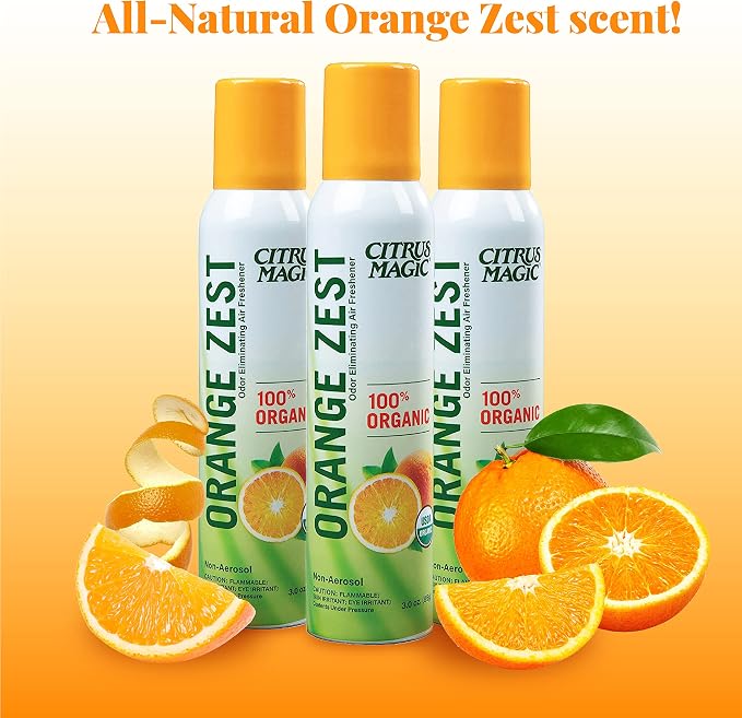 Citrus Magic Organic Air Freshener Spray, Orange Zest, 3 Ounce, Pack of 3 | Odor Eliminator for Home, Up to 7 Hours of Freshness, Non-Aerosol, Citrus-Based Formula