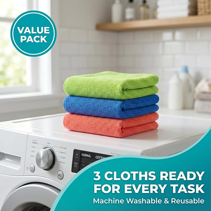 HELOMOR 3 Extra Large Microfiber Cleaning Cloths, 30"x18" Floor Towels for Squeegee Mop, Reusable Multi-Purpose Cleaning Rags for House, Kitchen, Car & Windows, Highly Absorbent, Lint-Free