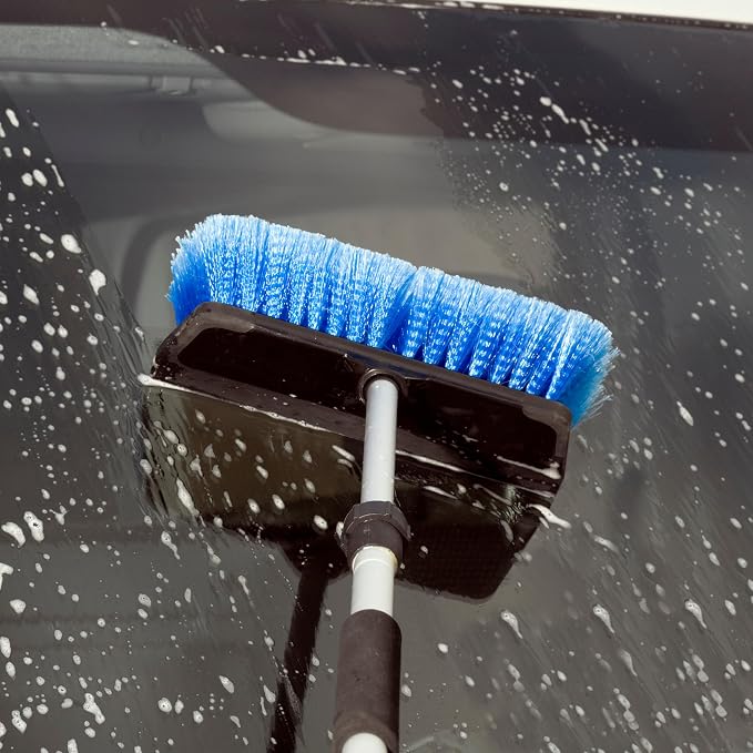 Unger Hydropower 10" Soft Brush with Squeegee, Blue | Water-fed soft bristle brush; integrated squeegee blade; compatible with HydroPower waterflow poles