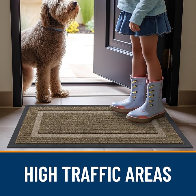 OLANLY Front Door Mat Outside 47x30, All-Season Heavy-Duty Rubber Doormat | Brown, Absorbent, Stain and Fade Resistant, Waterproof Non-Slip Backing, Low-Profile Indoor Outdoor Floor Mat for Entryway