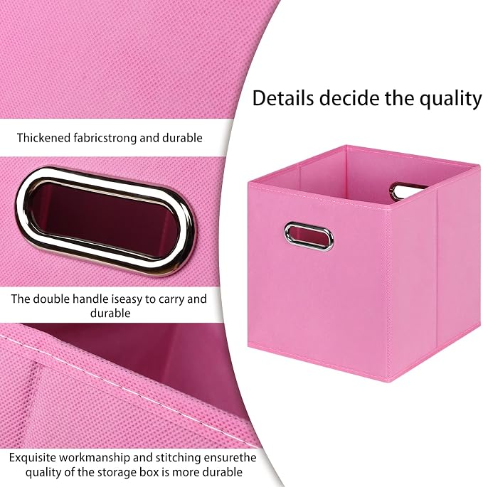 STOREONE Fabric Storage Bins Cubes Baskets Containers-(11X11X11) with Dual Handles for Shelf Closet, Nursery Home , Bedroom Organizers, Foldable Set of 3 (Pink)