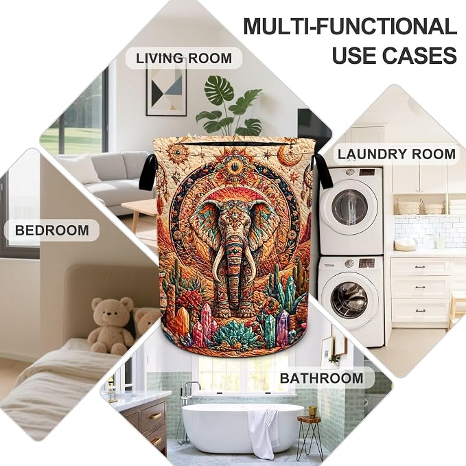 Elephant Laundry Basket Foldable Oxford Laundry Hamper With Handle For Room Bathroom Bedroom