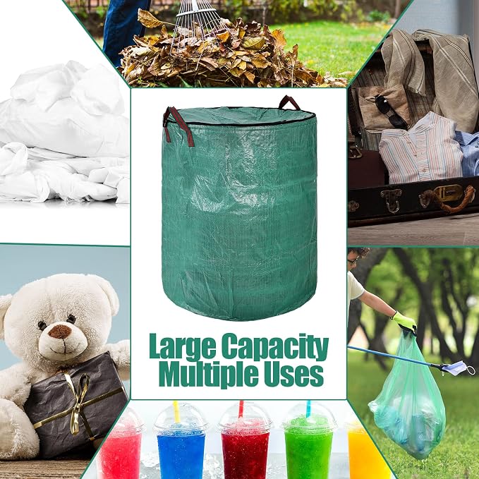 Kingdder 2 Pack 132 Gallon Reusable Yard Waste Bags with Lid and Handle Collapsible Extra Large Lawn Bag Holder Heavy Duty Leaf Bins Garden Container for Garbage Outdoor Clean Up Debris Leaves Grass