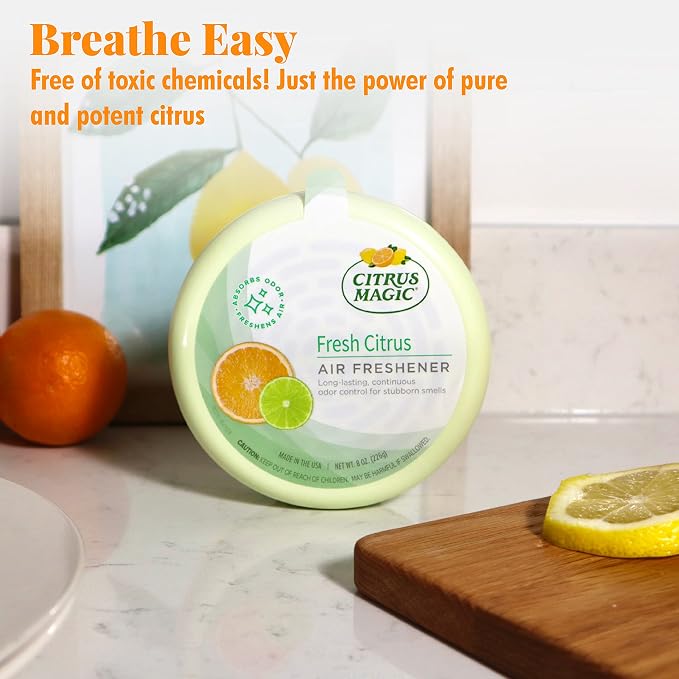 Citrus Magic Solid Air Fresheners, Fresh Citrus, 8 Ounce, Pack of 2 | Odor Absorbing, Passive Diffusion, Odor Elimination Up to 4 Weeks Each, Ideal for Home