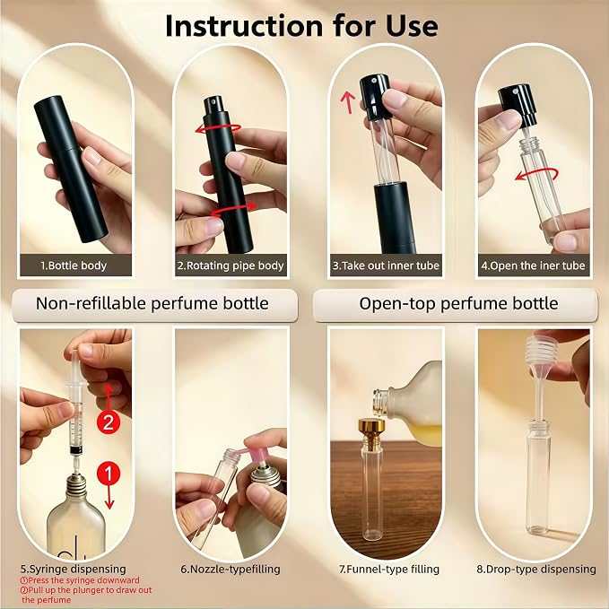 10ml Travel Perfume Bottle Refillable, Cologne Travel Bottle, Empty Atomizer Spray Dispenser, Portable Sprayer Travel Essentials for Men and Women (Black, silver, blue, gold)