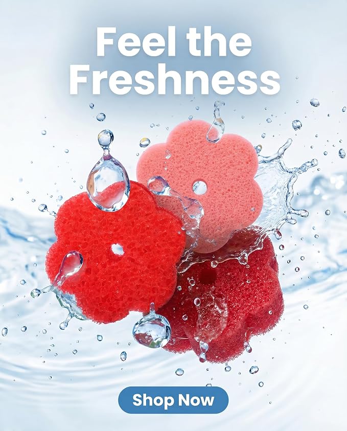 Scrub Flower Temperature Sensitive Sponges, Wild Poppy, 3 Count | Firm when cold and soft when warm, these odor-resistant scrubbers clean dishes, kitchen surfaces and more.