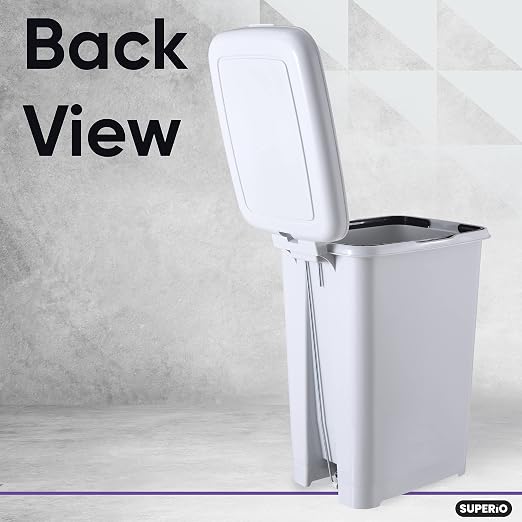 Superio Slim Trash Can with Foot Pedal – 16 Gallon Step-On Trash Can, Garbage Can, Small Trash Can for Bathroom, Kitchen, Office, Patio, or Backyard – White Smoke (2 Pack)