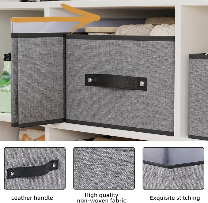 Fabric Closet Storage Boxes,18.5×11×7.9In,Gray Bins,4Pack | Storage Baskets with Handles,Collapsible Clothing Bins,Fabric Drawers,Closet Organizer for Shelves Wardrobe Bedroom