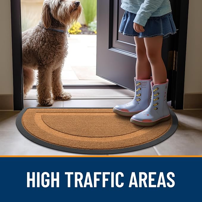 OLANLY Half Circle Front Door Mat Outside 59x34 All-Season Rubber Doormat | Tangerine Orange, Absorbent, Heavy-Duty, Stain and Fade Resistant, Non-Slip Backing, Low-Profile Indoor Outdoor Entryway Mat