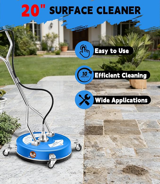 M MINGLE 20” Pressure Washer Surface Cleaner, 4500 PSI | Surface Cleaner Power Washing, Pressure Washer Accessories for Driveways, Concretes, Patios, Sidewalks